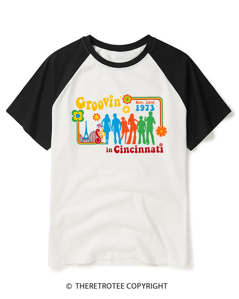 TheRetroTee Groovin' In Cincinnati 1970s Raglan Baseball T-Shirt