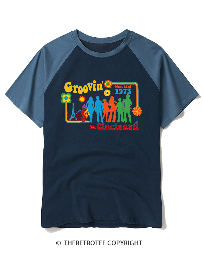 TheRetroTee Groovin' In Cincinnati 1970s Raglan Baseball T-Shirt