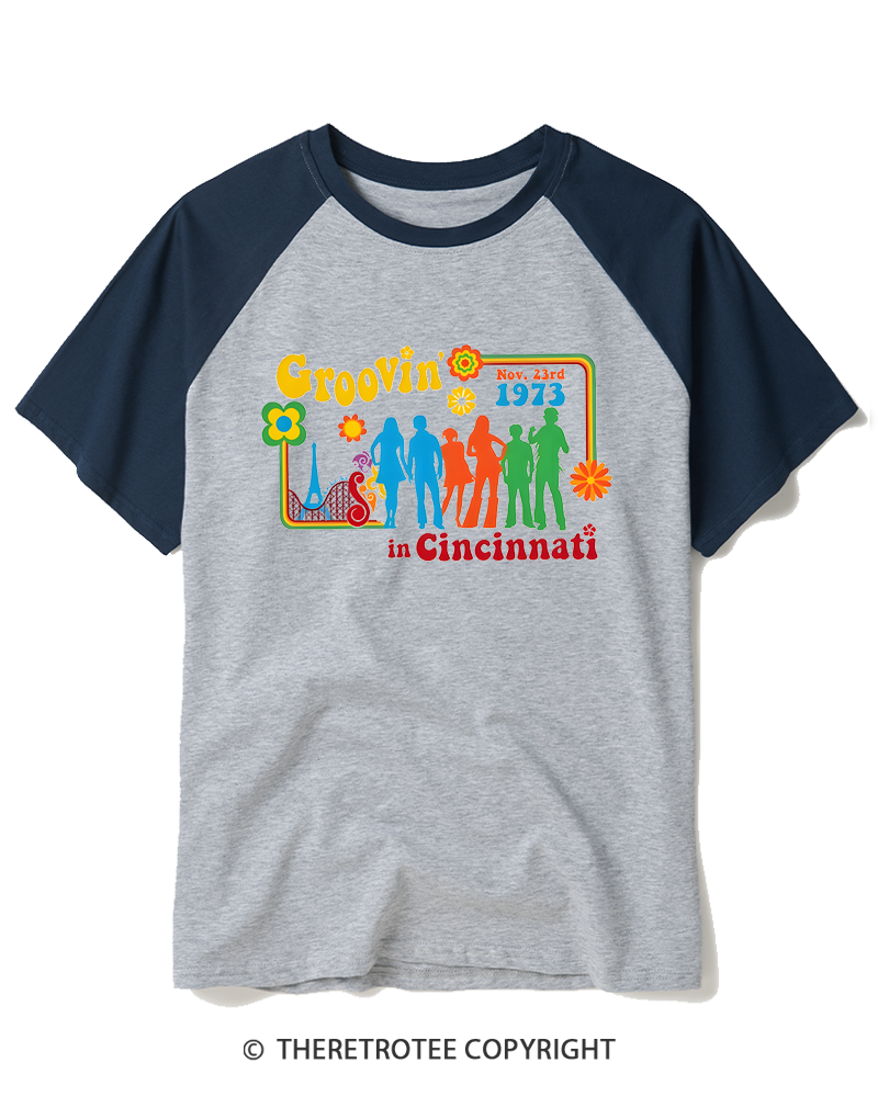 TheRetroTee Groovin' In Cincinnati 1970s Raglan Baseball T-Shirt