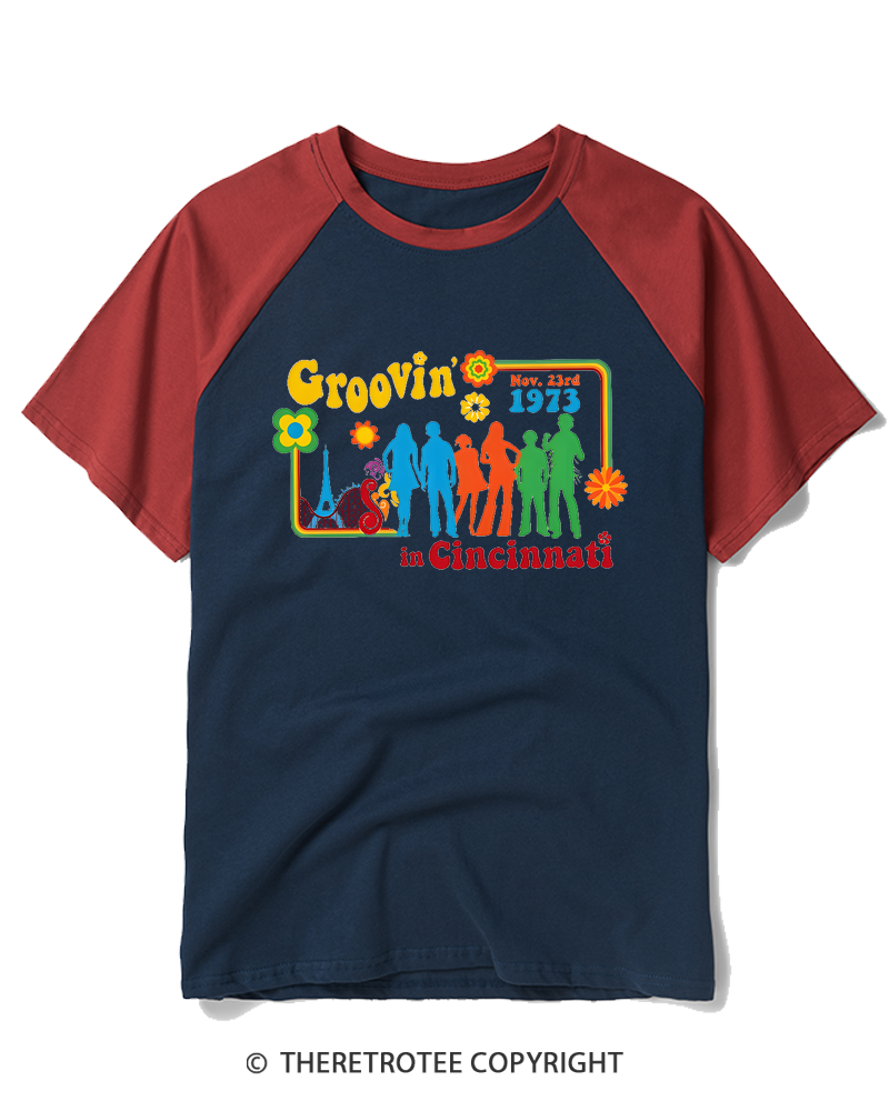 TheRetroTee Groovin' In Cincinnati 1970s Raglan Baseball T-Shirt