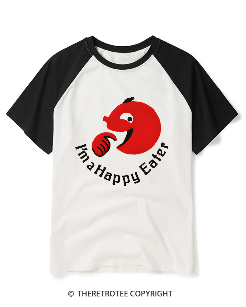 TheRetroTee I'm A Happy Eater 1990s Raglan Baseball T-Shirt