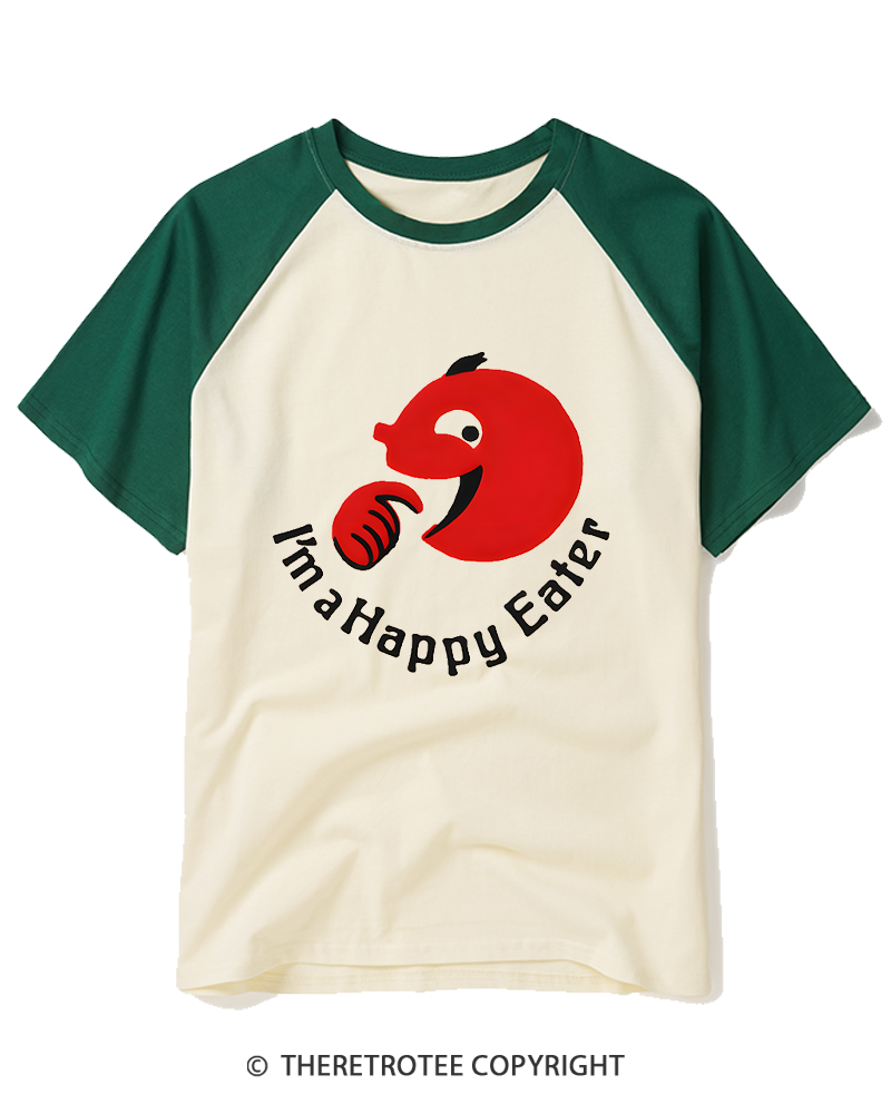 TheRetroTee I'm A Happy Eater 1990s Raglan Baseball T-Shirt