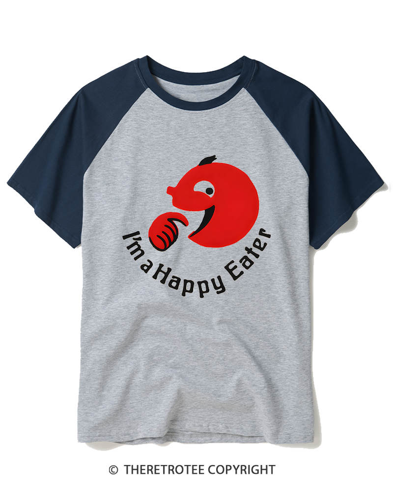 TheRetroTee I'm A Happy Eater 1990s Raglan Baseball T-Shirt