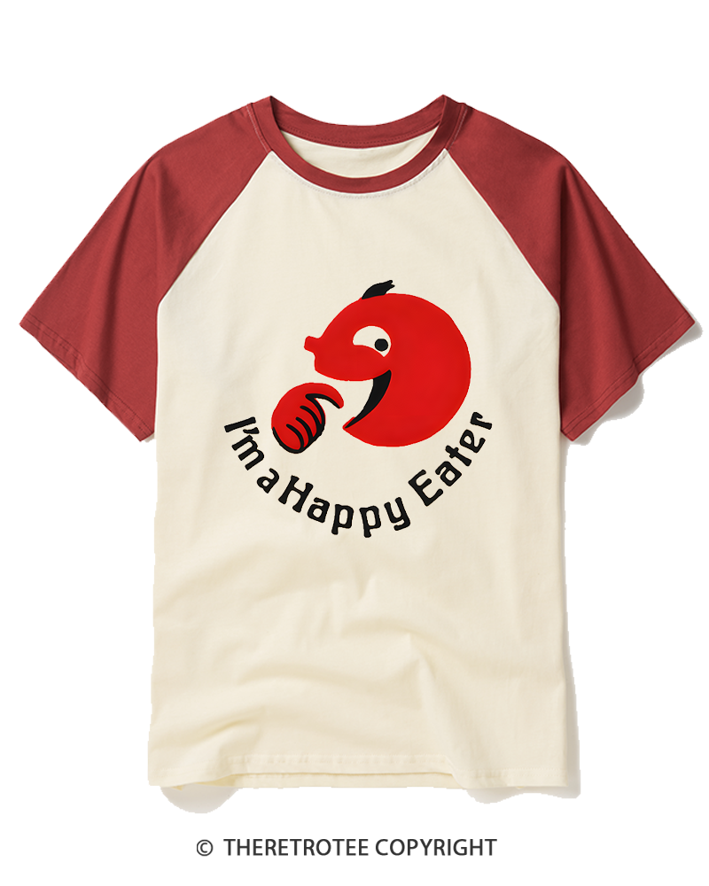 TheRetroTee I'm A Happy Eater 1990s Raglan Baseball T-Shirt