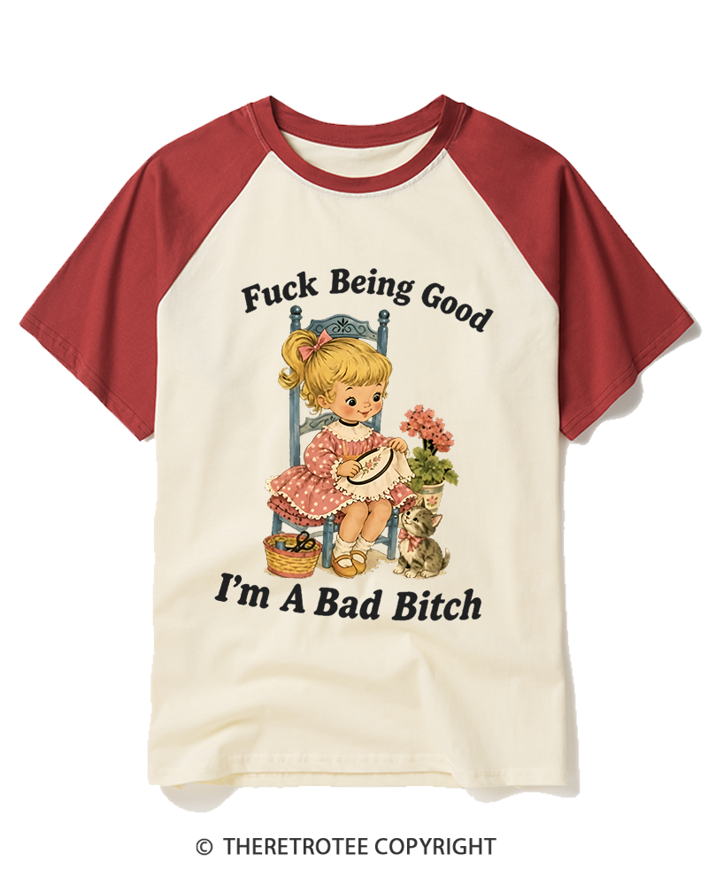 TheRetroTee I’m A Bad Bitch 1950s Raglan Baseball T-Shirt