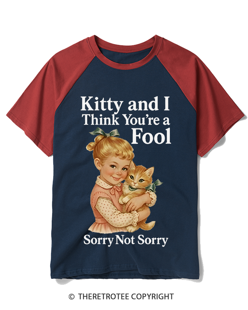 TheRetroTee Kitty And I Think You’Re A Fool 1950s Raglan Baseball T-Shirt