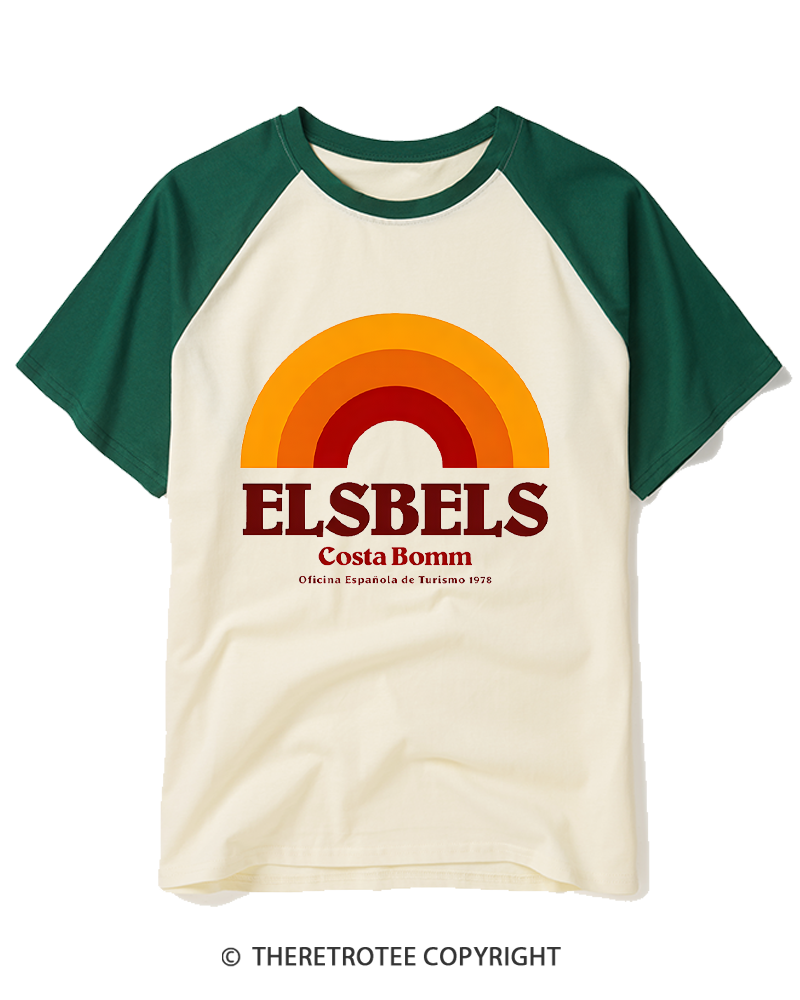 TheRetroTee Oficina Española de Turismo 1972 Raglan Baseball T-Shirt