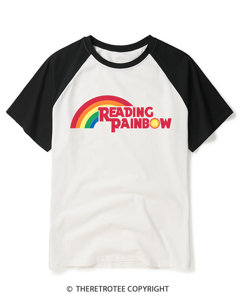 TheRetroTee Rainbow Book Club 1970s Raglan Baseball T-Shirt