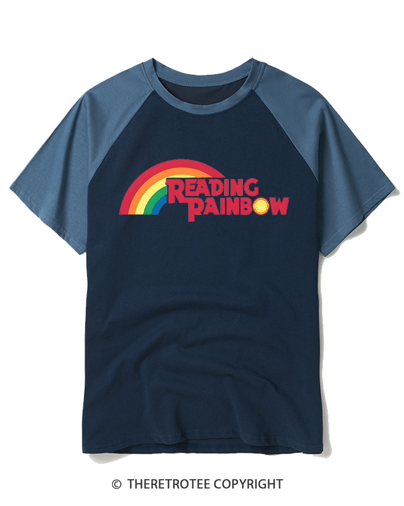 TheRetroTee Rainbow Book Club 1970s Raglan Baseball T-Shirt