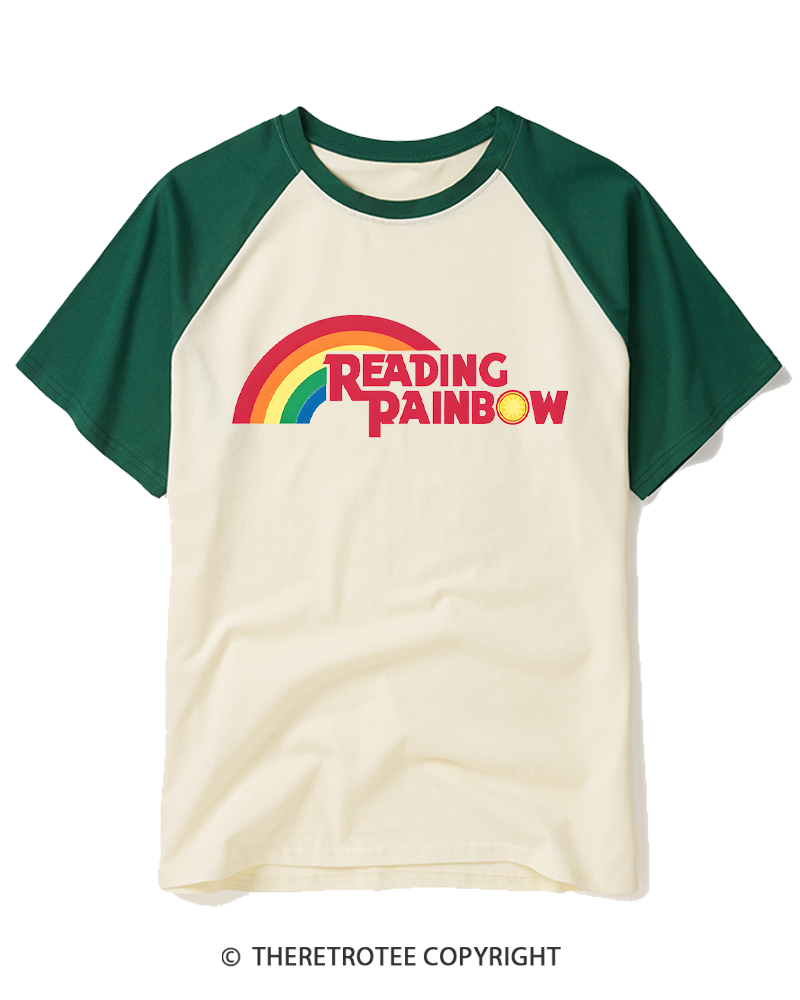 TheRetroTee Rainbow Book Club 1970s Raglan Baseball T-Shirt