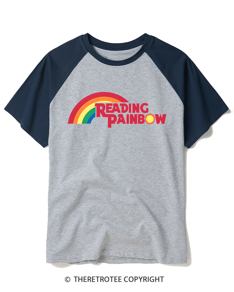 TheRetroTee Rainbow Book Club 1970s Raglan Baseball T-Shirt