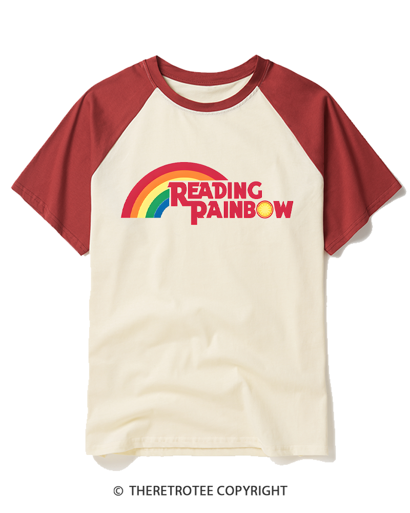 TheRetroTee Rainbow Book Club 1970s Raglan Baseball T-Shirt