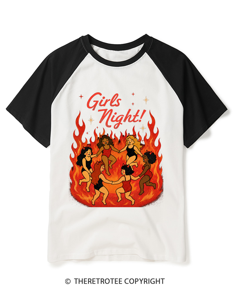 TheRetroTee Girls Night 1950s Raglan Baseball T-Shirt