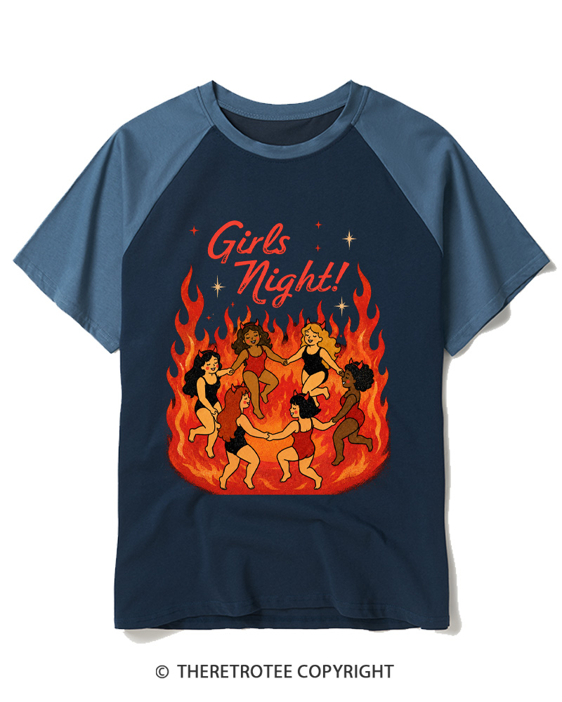 TheRetroTee Girls Night 1950s Raglan Baseball T-Shirt