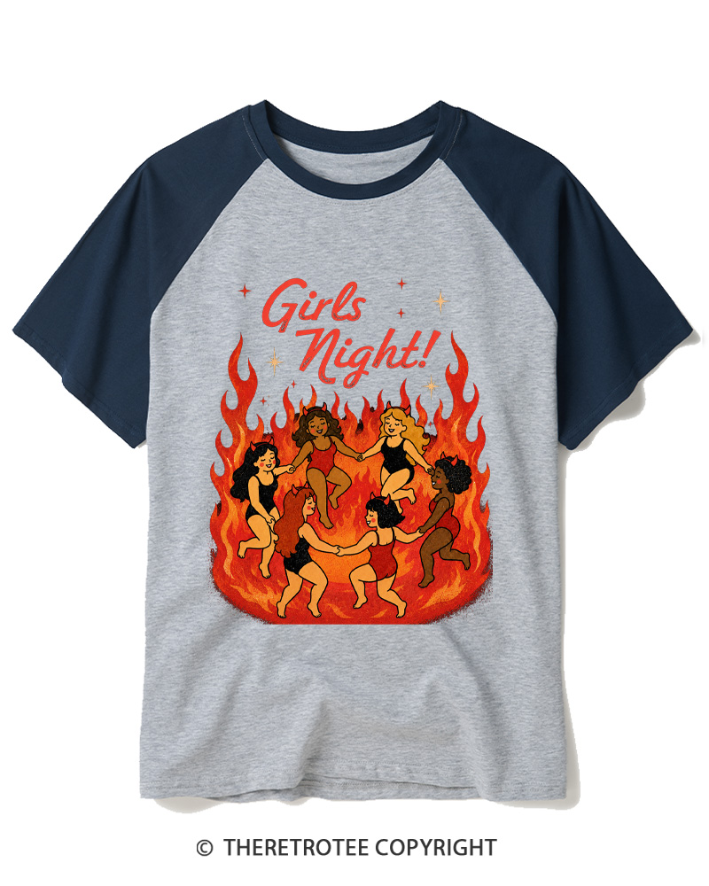TheRetroTee Girls Night 1950s Raglan Baseball T-Shirt