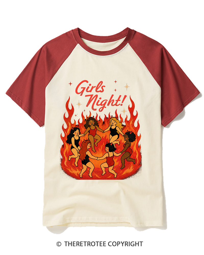 TheRetroTee Girls Night 1950s Raglan Baseball T-Shirt