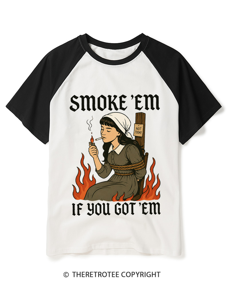 TheRetroTee Smoke 'em If You Got 'em 1950s Raglan Baseball T-Shirt