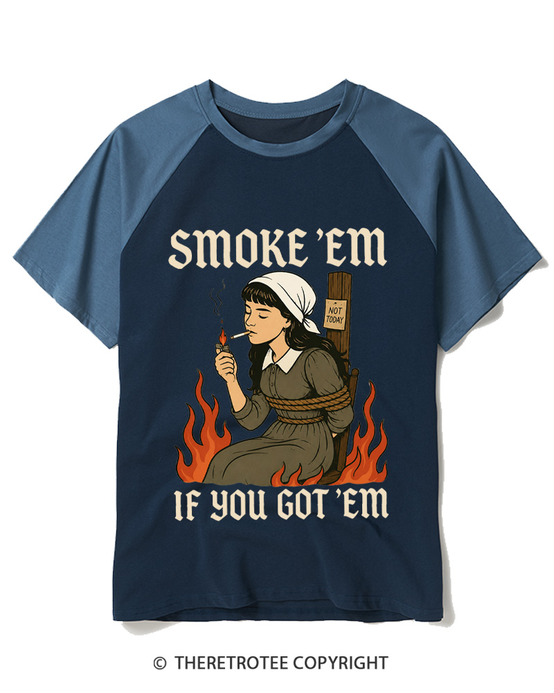 TheRetroTee Smoke 'em If You Got 'em 1950s Raglan Baseball T-Shirt