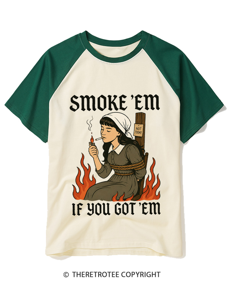 TheRetroTee Smoke 'em If You Got 'em 1950s Raglan Baseball T-Shirt