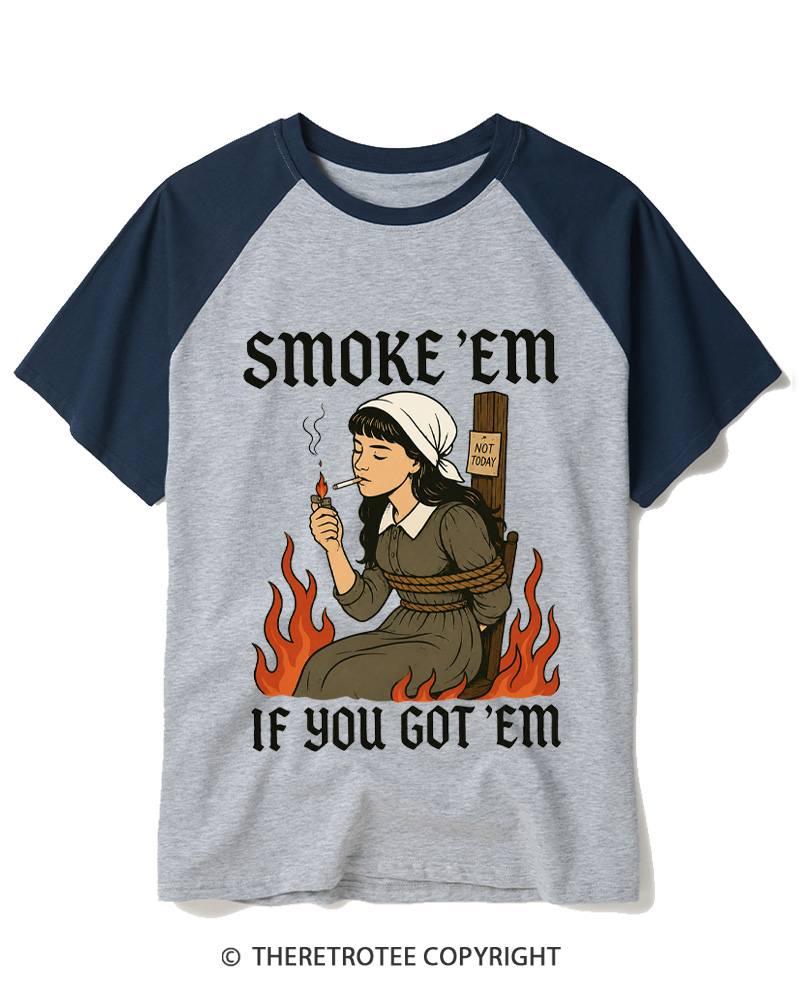 TheRetroTee Smoke 'em If You Got 'em 1950s Raglan Baseball T-Shirt