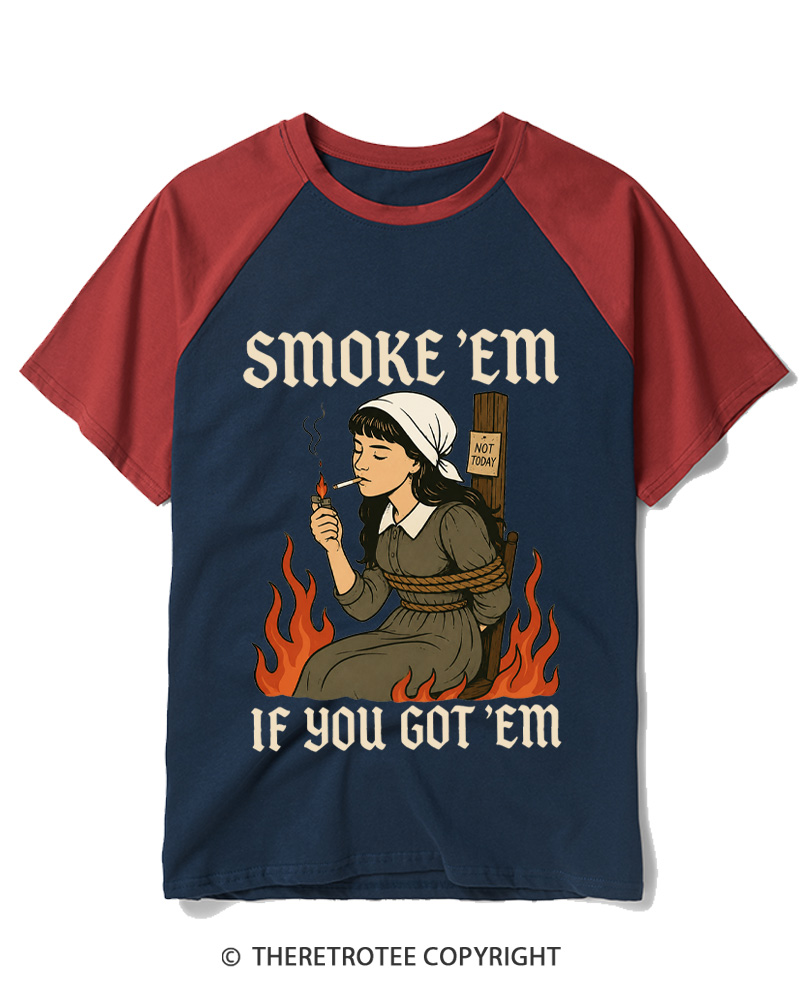 TheRetroTee Smoke 'em If You Got 'em 1950s Raglan Baseball T-Shirt