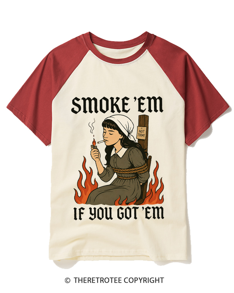 TheRetroTee Smoke 'em If You Got 'em 1950s Raglan Baseball T-Shirt