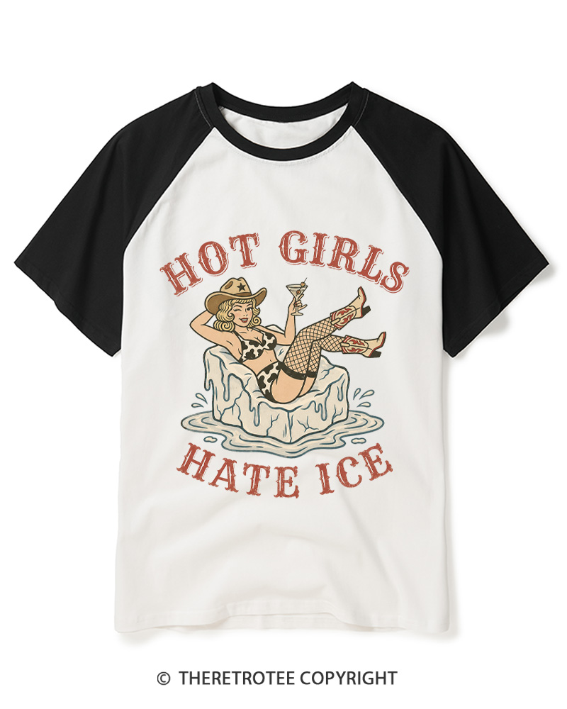 TheRetroTee Hot Girls Hate ICE 1950s Raglan Baseball T-Shirt