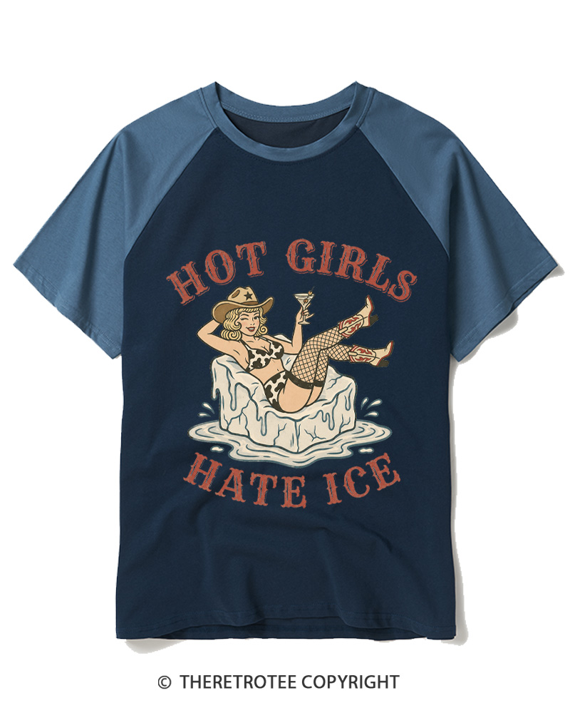 TheRetroTee Hot Girls Hate ICE 1950s Raglan Baseball T-Shirt