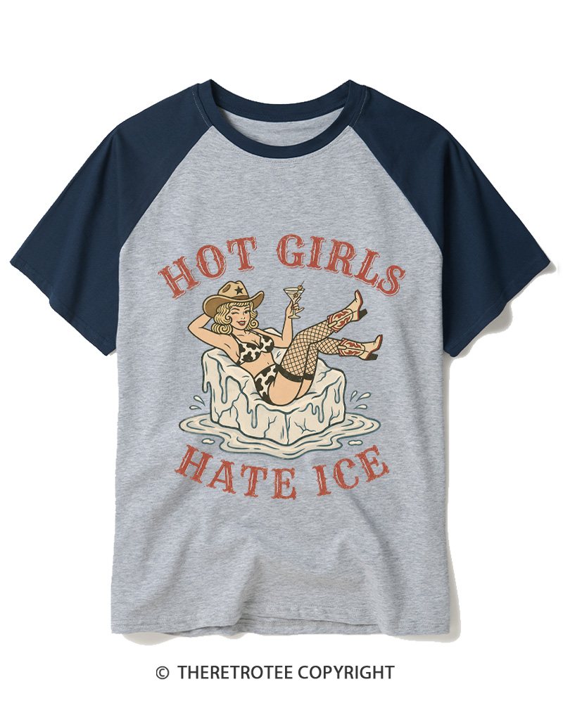 TheRetroTee Hot Girls Hate ICE 1950s Raglan Baseball T-Shirt