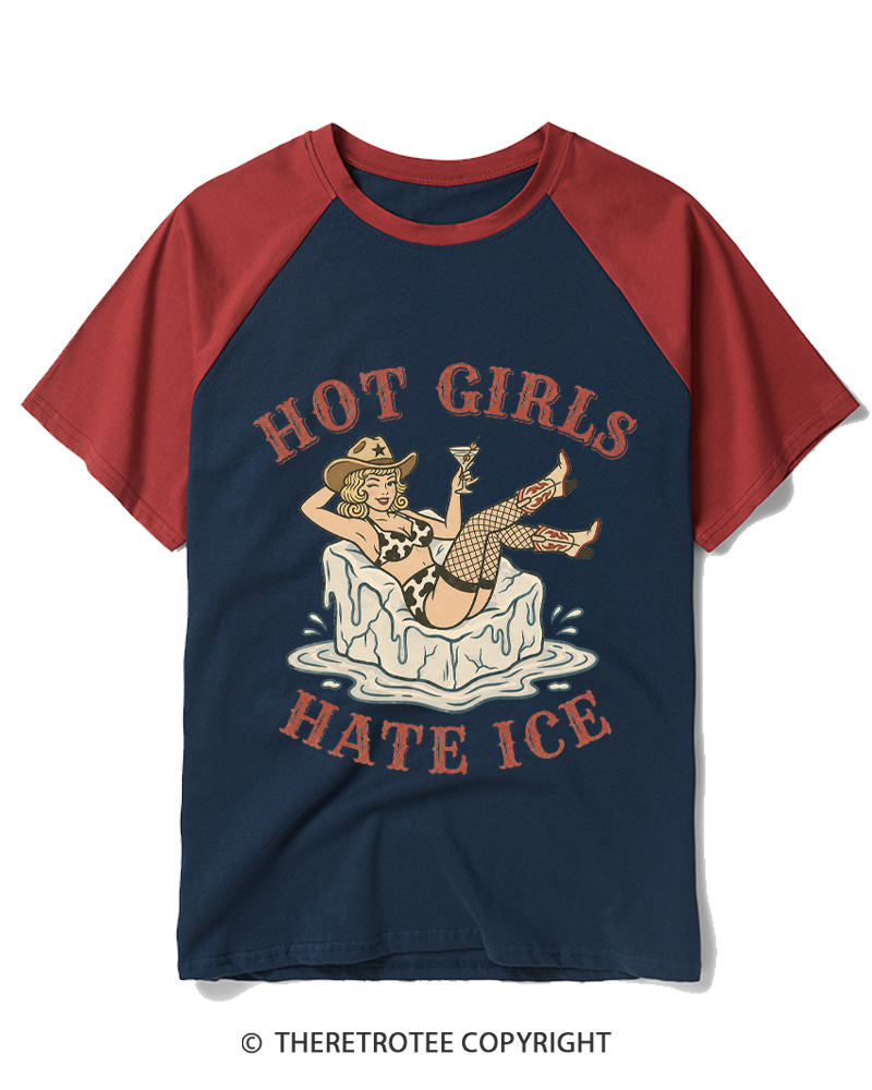 TheRetroTee Hot Girls Hate ICE 1950s Raglan Baseball T-Shirt