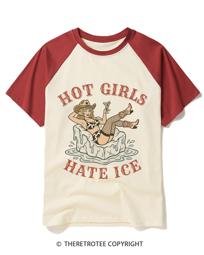 TheRetroTee Hot Girls Hate ICE 1950s Raglan Baseball T-Shirt