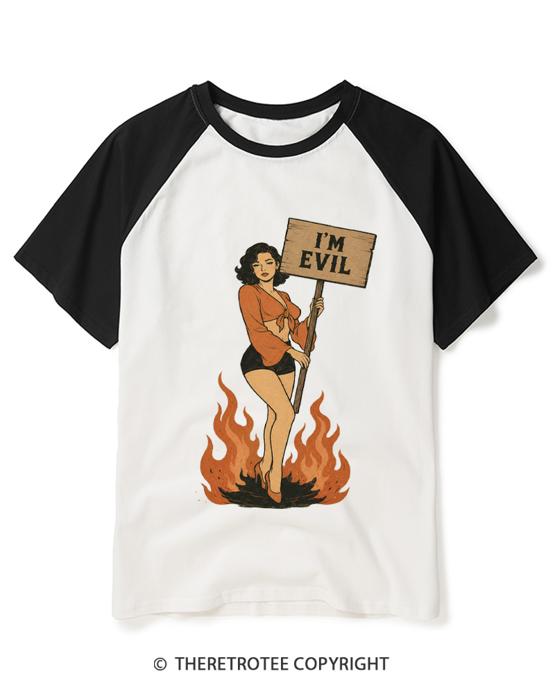 TheRetroTee I'm Evil 1950s Raglan Baseball T-Shirt