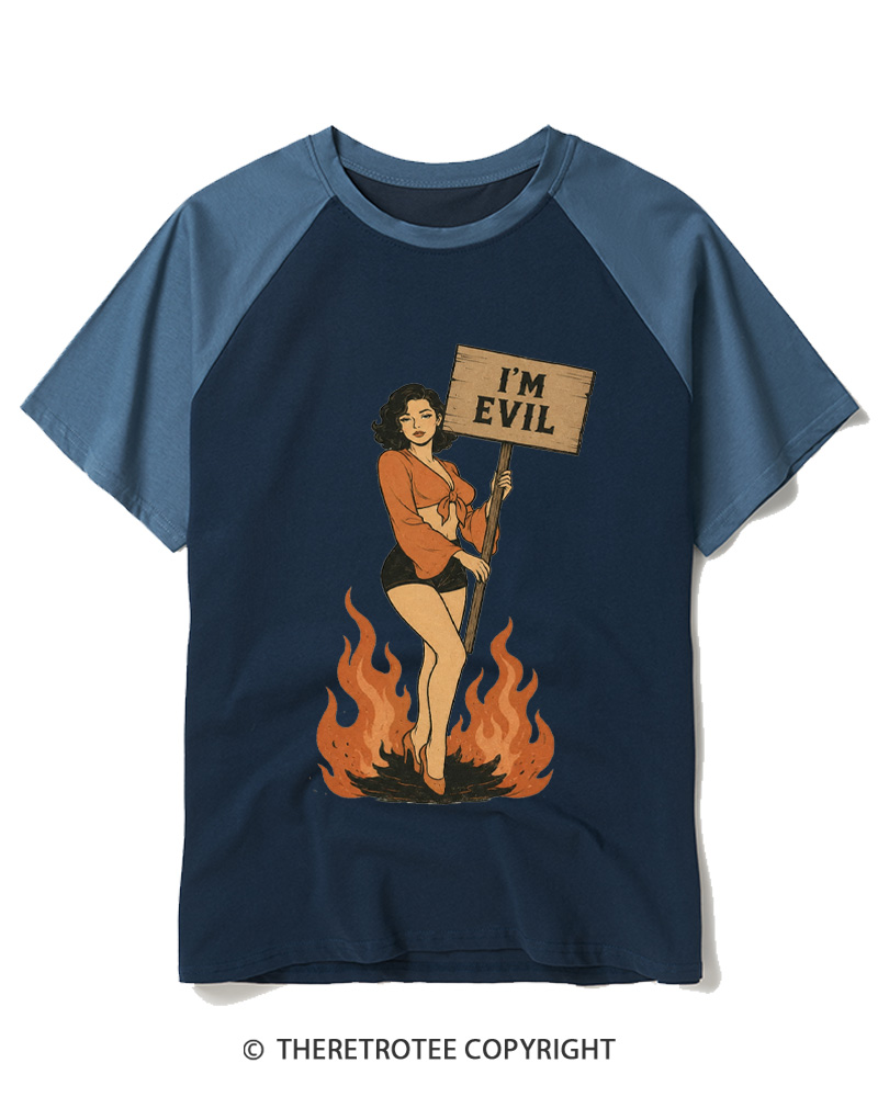 TheRetroTee I'm Evil 1950s Raglan Baseball T-Shirt
