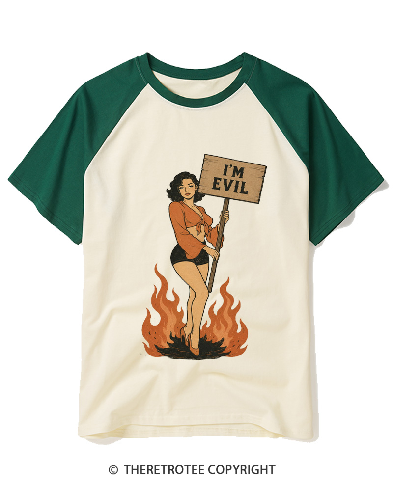 TheRetroTee I'm Evil 1950s Raglan Baseball T-Shirt
