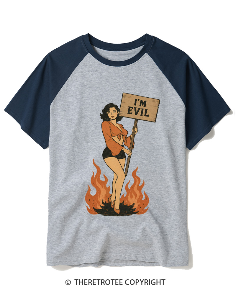 TheRetroTee I'm Evil 1950s Raglan Baseball T-Shirt