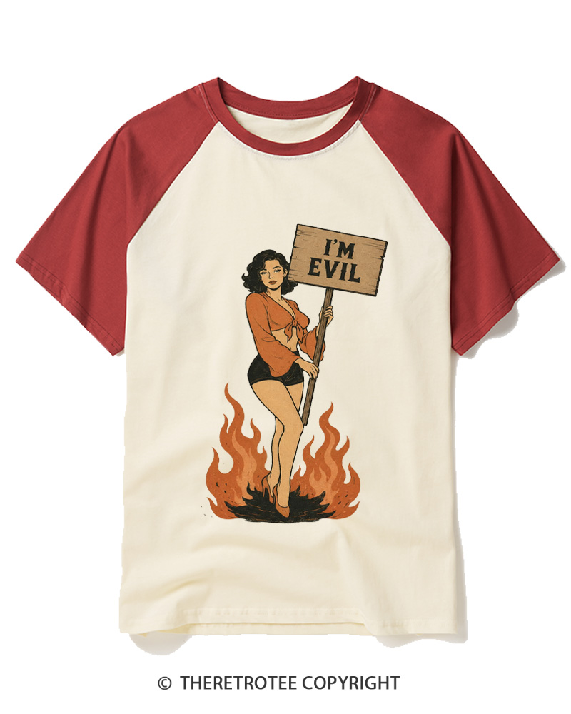 TheRetroTee I'm Evil 1950s Raglan Baseball T-Shirt
