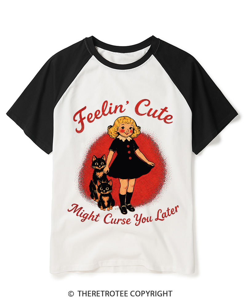 TheRetroTee Feelin' Cute 1950s Raglan Baseball T-Shirt