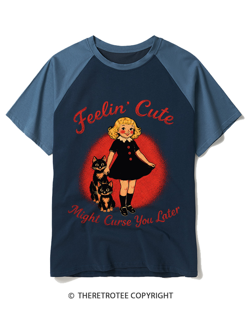 TheRetroTee Feelin' Cute 1950s Raglan Baseball T-Shirt
