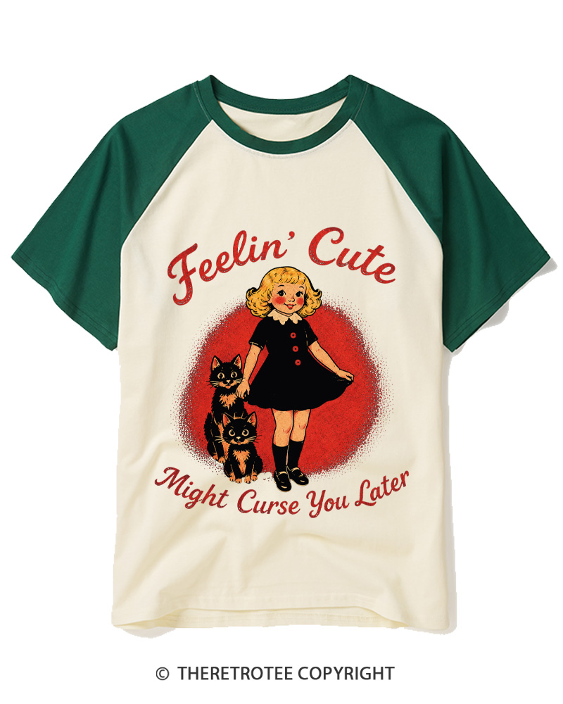 TheRetroTee Feelin' Cute 1950s Raglan Baseball T-Shirt