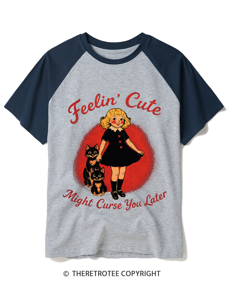 TheRetroTee Feelin' Cute 1950s Raglan Baseball T-Shirt