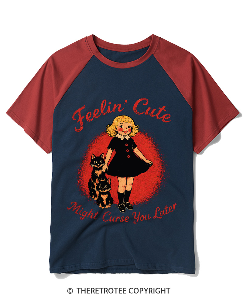 TheRetroTee Feelin' Cute 1950s Raglan Baseball T-Shirt
