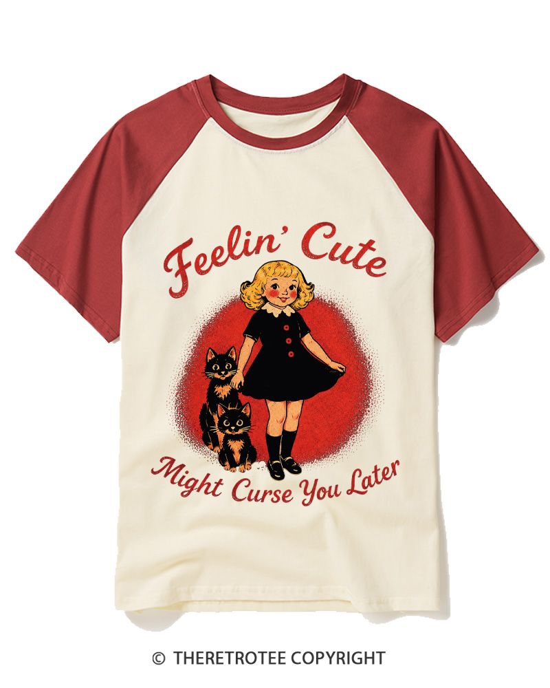 TheRetroTee Feelin' Cute 1950s Raglan Baseball T-Shirt