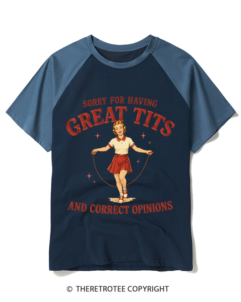 TheRetroTee Correct Opinions 1950s Raglan Baseball T-Shirt