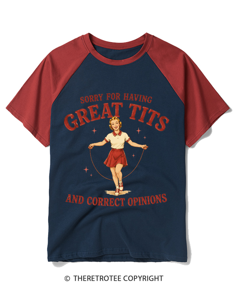 TheRetroTee Correct Opinions 1950s Raglan Baseball T-Shirt