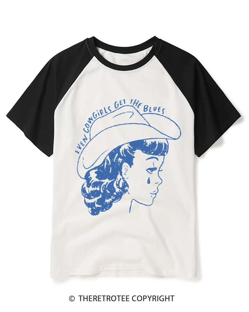 TheRetroTee Even Cowgirls Get The Blues 1950s Raglan Baseball T-Shirt