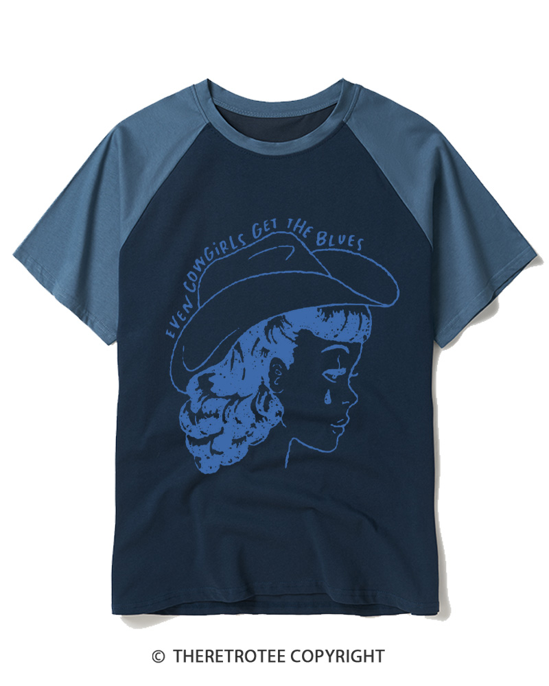 TheRetroTee Even Cowgirls Get The Blues 1950s Raglan Baseball T-Shirt