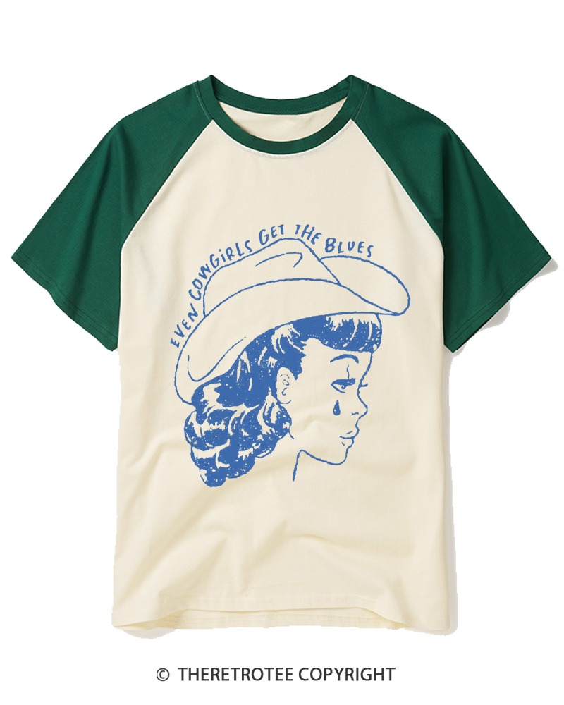 TheRetroTee Even Cowgirls Get The Blues 1950s Raglan Baseball T-Shirt