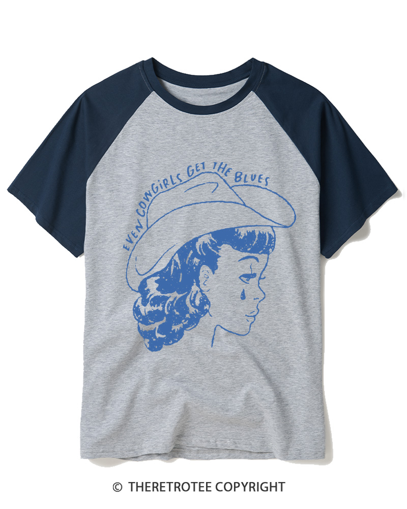 TheRetroTee Even Cowgirls Get The Blues 1950s Raglan Baseball T-Shirt