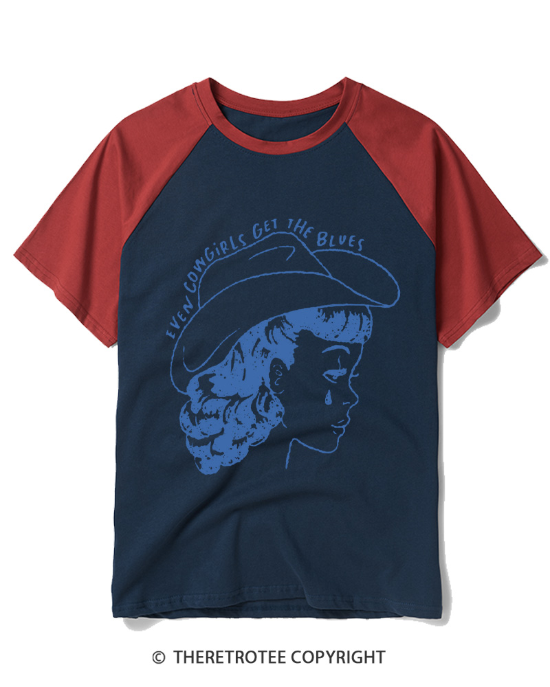 TheRetroTee Even Cowgirls Get The Blues 1950s Raglan Baseball T-Shirt