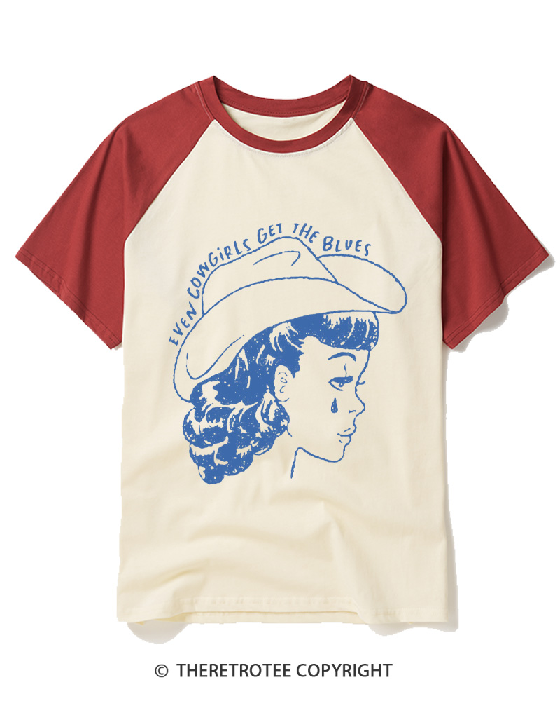 TheRetroTee Even Cowgirls Get The Blues 1950s Raglan Baseball T-Shirt